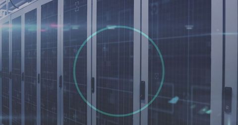 Main Server Cabinet in Modern Data Center with Teal Overlay