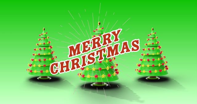 Festive Merry Christmas Greeting Over Decorative Christmas Trees on Green Background - Download Free Stock Images Pikwizard.com