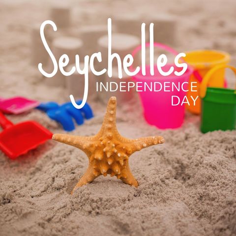 Seychelles independence day celebration with starfish on sandy beach