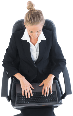 Transparent Businesswoman Working on Laptop in Swivel Chair from Above - Download Free Stock Videos Pikwizard.com