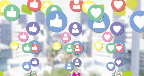 Vibrant Social Media Icons Over Modern Cityscape Background - Download Free Stock Images Pikwizard.com