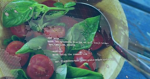 Fresh salad and technology concept with digital overlay