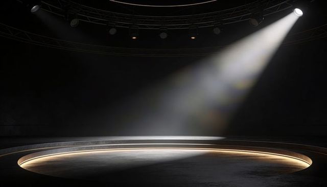 Circular Sunken Stage with LED Rim and Dramatic Spotlight Beam for Live Events