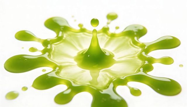 Lime green liquid splash forming central jet with suspended droplet and crown