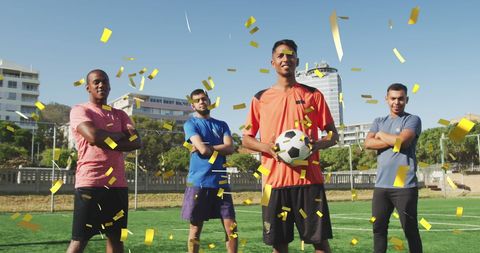 Confetti Celebrating Winning Soccer Team on Field