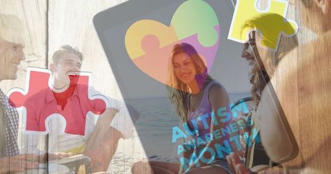 Autism Awareness Displayed at Beach Gathering with Friends