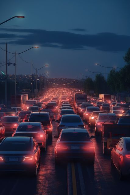 Heavy Traffic Jam at Dusk against Urban Background - Download Free Stock Images Pikwizard.com