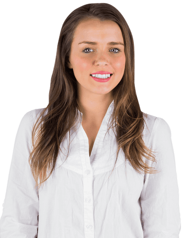 Smiling Young Woman Wearing White Shirt on Transparent Background