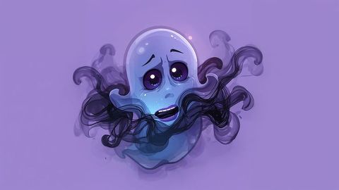 Abstract ghost head with smoky negative energy tendrils and purple background