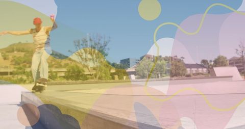 Colorful Overlay and Young Man Skateboarding at Urban Skatepark - Download Free Stock Images Pikwizard.com