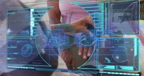 Scrub Nurse with Digital Health Tracker Hologram Interface