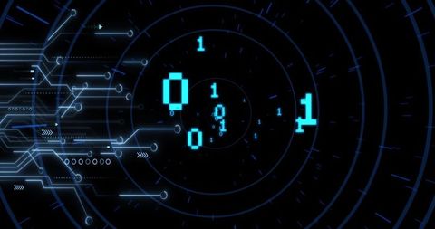 Futuristic Digital Network with Flowing Binary Data