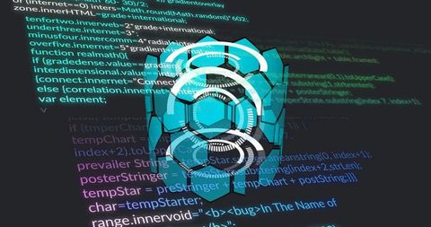 holographic tech symbol on code background - Download Free Stock Images Pikwizard.com