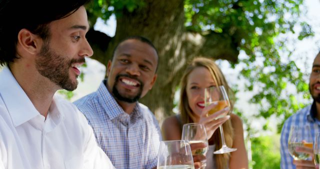 Diverse Friends Enjoying Wine at Outdoor Gathering - Download Free Stock Images Pikwizard.com