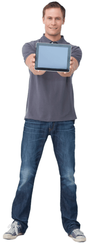 young man holding transparent tablet facing forward - Download Free Stock Videos Pikwizard.com