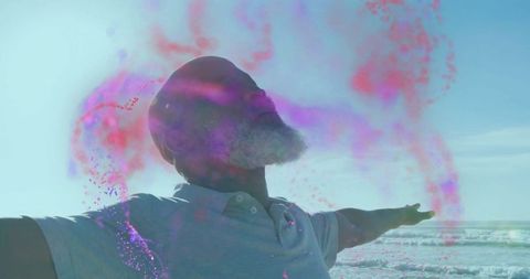 Mindfulness Expression Amidst Vibrant Colors at Ocean Edge