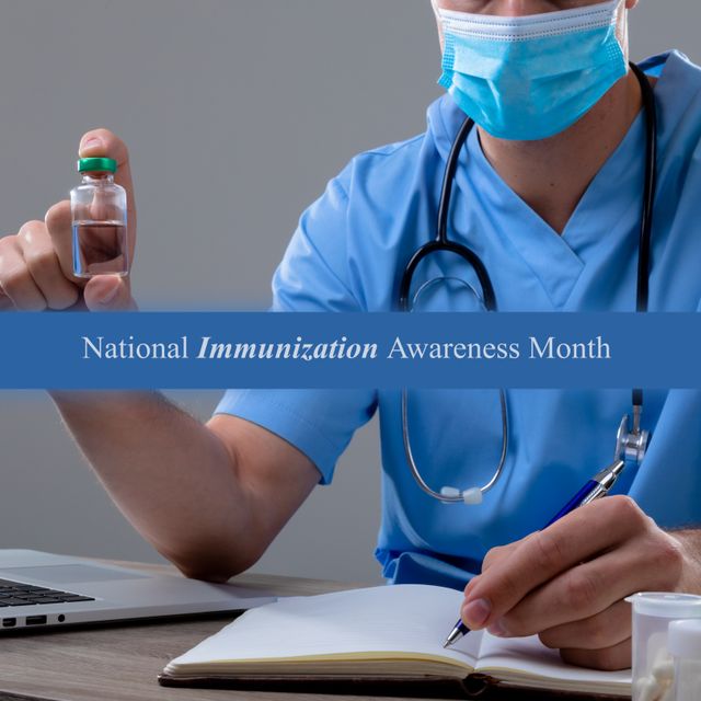 National Immunization Awareness Month with Medical Professional and Vaccine Vial - Download Free Stock Templates Pikwizard.com