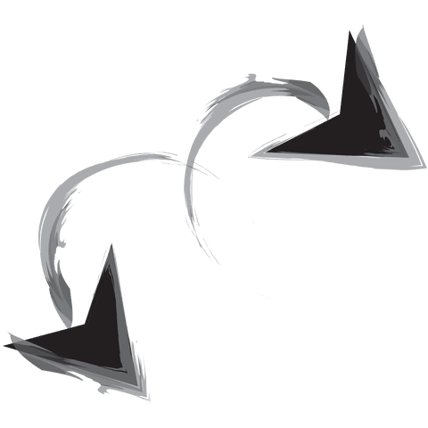 Transparent black arrows convey motion