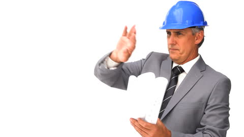 Architect Reviewing Construction Plans in Formal Attire