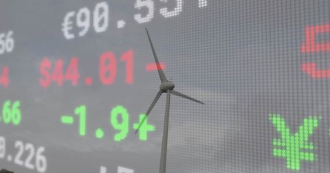Wind Turbine Merging with Financial Tickertape, Energy Meets Finance