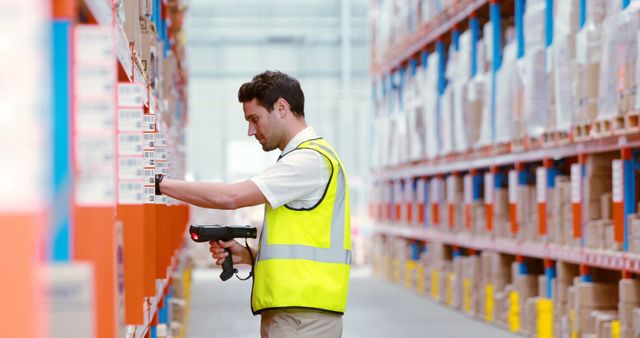 Warehouse worker scanning a boxes in warehouse 4k