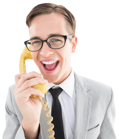 transparent geeky businessman talking on retro yellow phone - Download Free Stock Videos Pikwizard.com