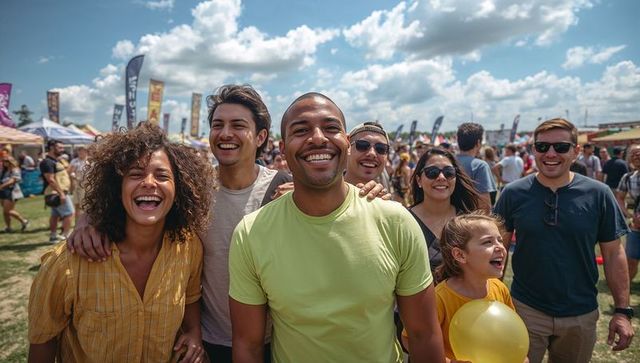 Group of Friends Laughing at Outdoor Festival