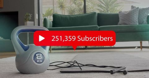 Sunlit minimalist home workout scene with 8kg kettlebell, jump rope and yoga mat