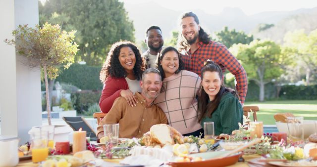 Happy diverse male and female friends celebrating thanksgiving day. Celebration, friendship, patriotism, american culture and tradition, unaltered.