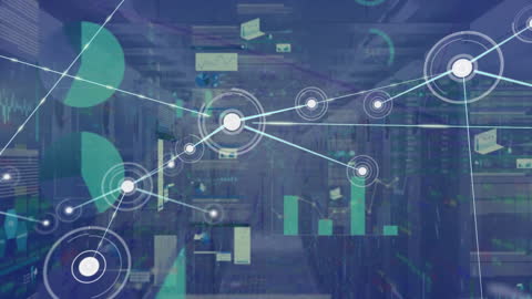 Digital Network and Data Visualization in Server Room