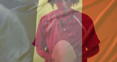Biracial Female Rugby Player with Belgium Flag Transformation