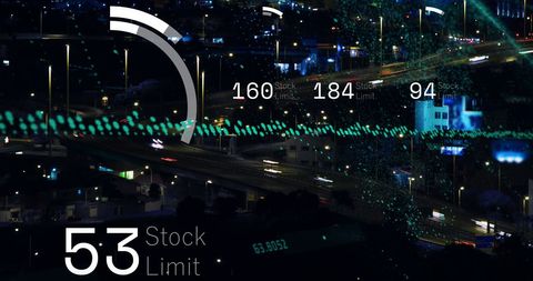Futuristic digital dashboard over night city roads