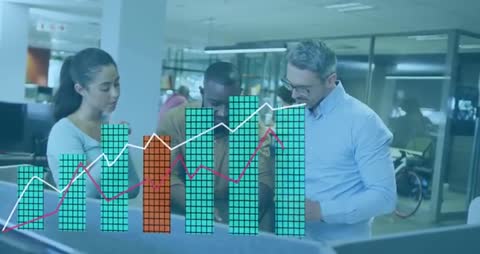 Team Collaborating with Data Visualization in Office Environment