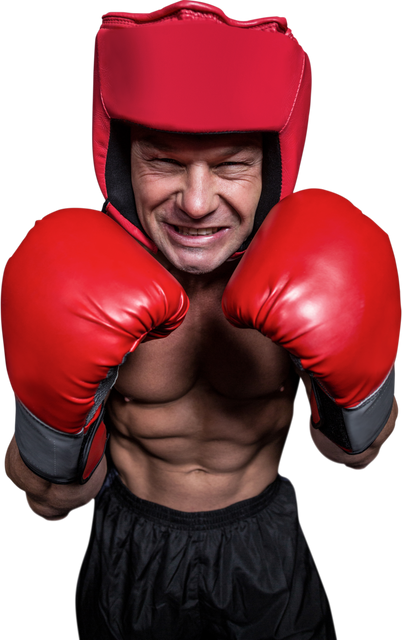 Angry Boxer Wearing Red Gloves and Headgear on Transparent Background - Download Free Stock Videos Pikwizard.com