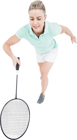 Dynamic Badminton Athlete in Mid-Play Transparent Background