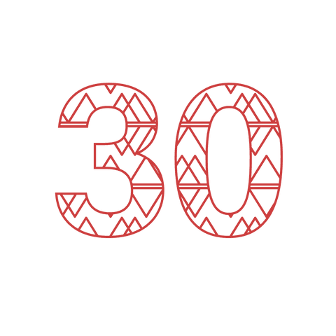 Red geometric number 30 vector illustration on transparent background