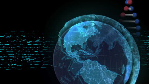 Abstract Digital Globe with DNA and Financial Data Overlay