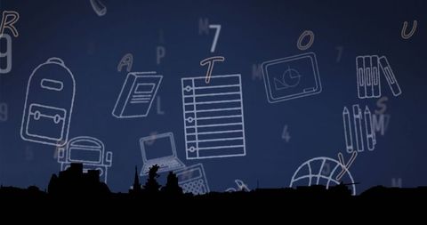 Creative education nightscape with academic iconography