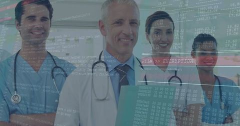 Healthcare Professionals Interacting with Digital Technology in Medical Facility