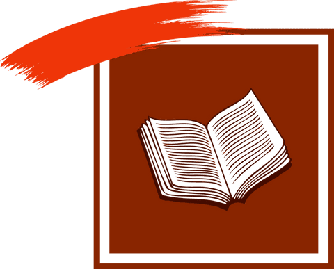 Transparent digital illustration of open book with bold red elements