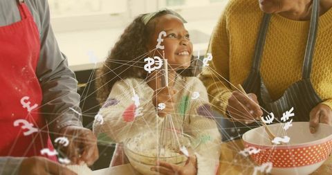 Multigenerational Family Baking Together with Digital Currency Network Representing Savings