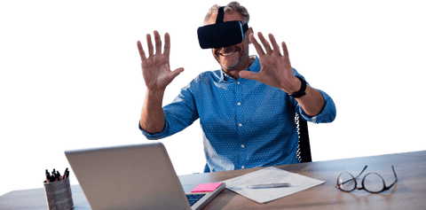 Elderly Man Enjoying Virtual Reality with Laptop on Transparent Background - Download Free Stock Videos Pikwizard.com
