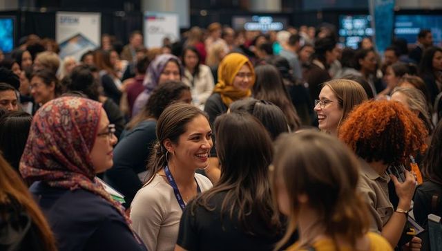 Diverse professionals networking at business conference