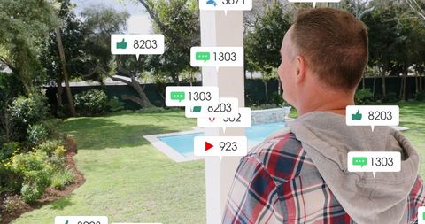 Man experiencing social media overload outdoors