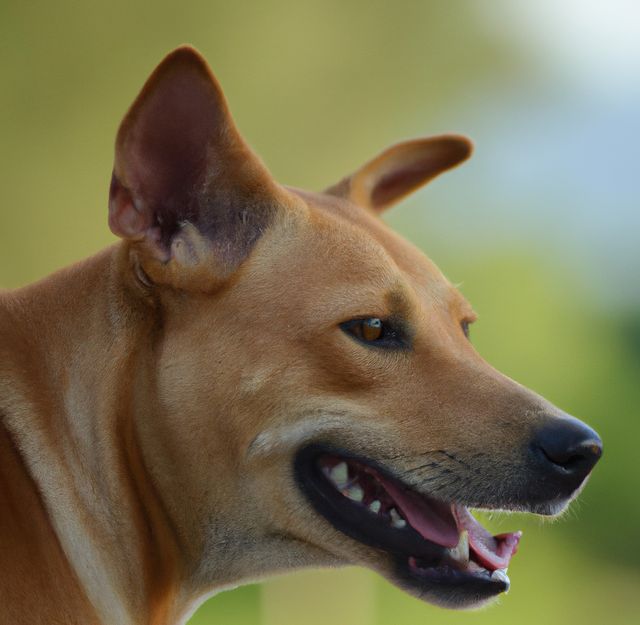 Image of close up of side view of dog's head with copy space. Animal, pet, breed and dog concept.
