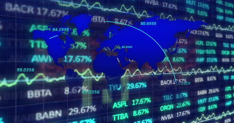 Digital World Map with Stock Market Data Visualization