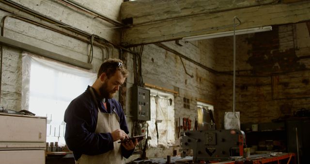 Manual Worker Using Digital Tablet in Industrial Workshop - Download Free Stock Images Pikwizard.com