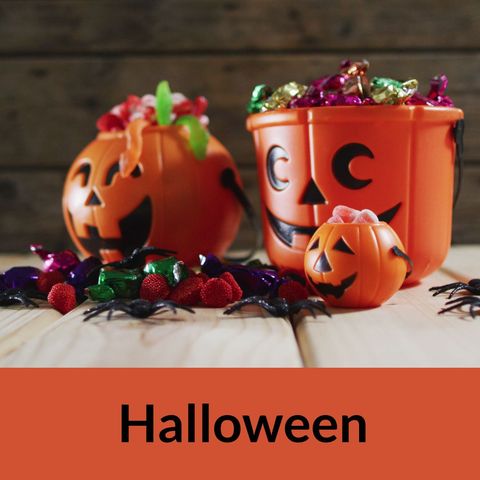Festive Halloween Candy Fill Jack-O'-Lantern Buckets - Download Free Stock Templates Pikwizard.com