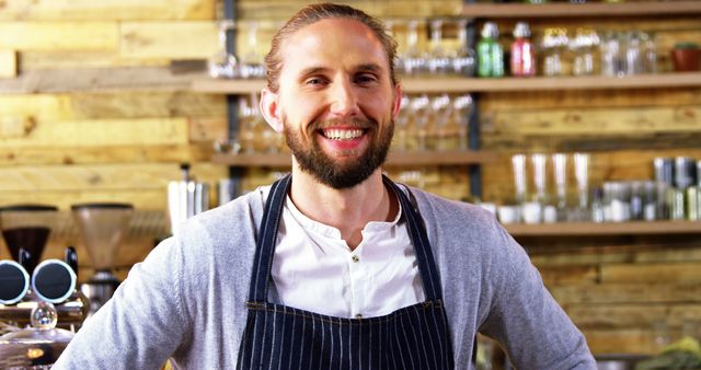 Smiling Barista in Trendy Coffee Shop with Modern Rustic Decor - Download Free Stock Images Pikwizard.com