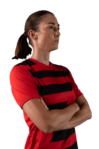 Confident Female Athlete in Red Sportswear Standing on Transparent Background